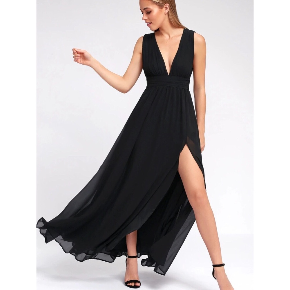 Lulu’s Heavenly Hues black V neck maxi dress gown